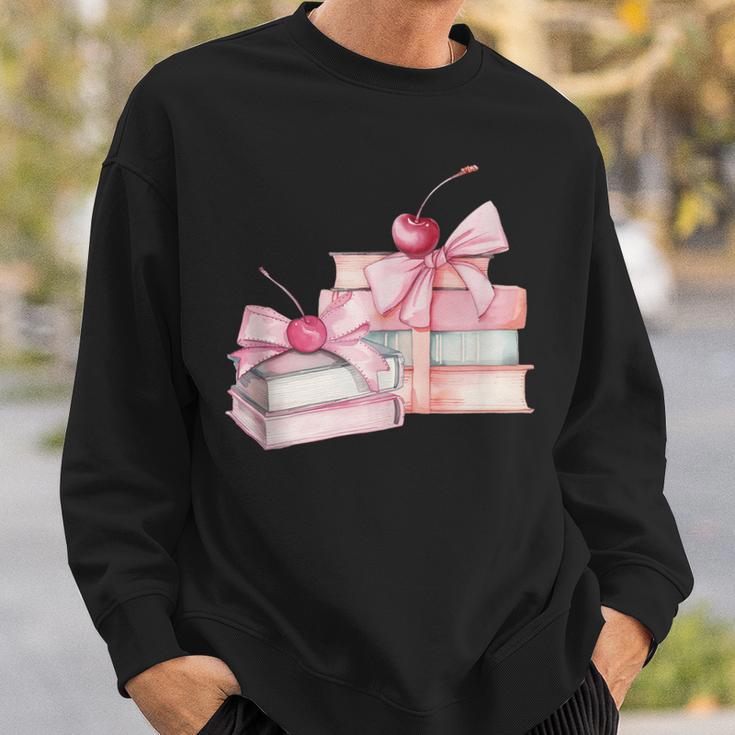 Pink Bow Books And Cherries For Book Lover Girl Women Sweatshirt Gifts for Him