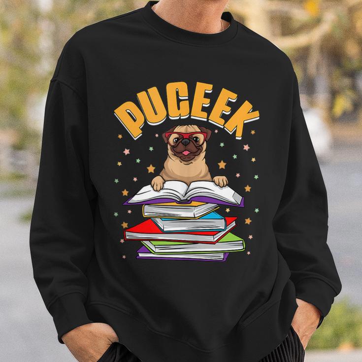 Pug Lovers Who Love To Read PUGEEK Pug With Books Sweatshirt Gifts for Him Pug Lovers Who Love To Read PUGEEK Pug With Books Sweatshirt Gifts for Him