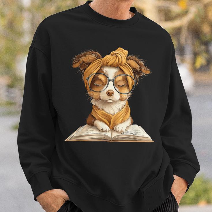 Puppy Open Book Reading Dog Lover Graphic Portrait Round Sweatshirt Gifts for Him Puppy Open Book Reading Dog Lover Graphic Portrait Round Sweatshirt Gifts for Him