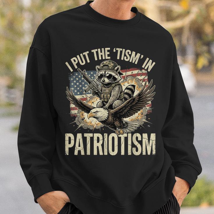 I Put The Tism In Patriotism Athletic Eagle Raccoon Usa Flag Sweatshirt Gifts for Him