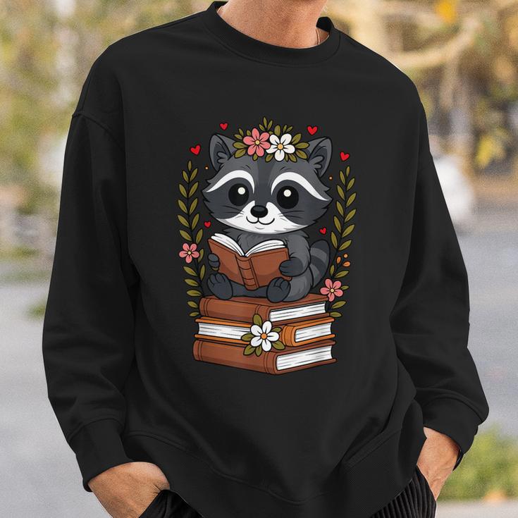 Racoon Reading Book Graphic Racoon With Book Floral Sweatshirt Gifts for Him