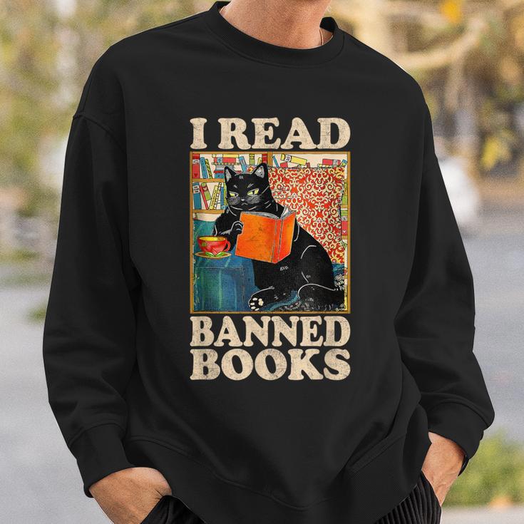 I Read Banned Books Cat Reader Bookworm Sweatshirt Gifts for Him