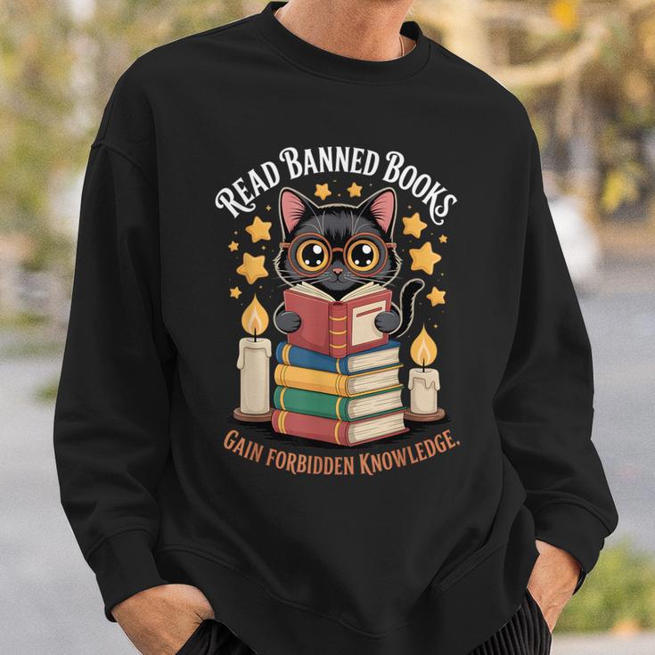 Read Banned Books Gain Forbidden Knowledge Cute Cat Reader Sweatshirt Gifts for Him