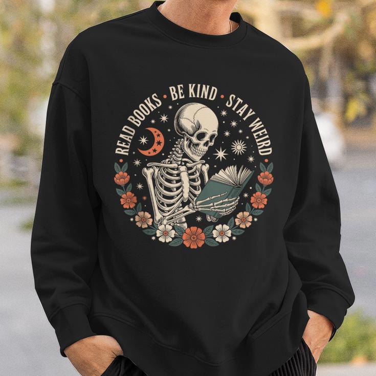 Read Books Be Kind Stay Weird Skull Bookish Boho Cute Sweatshirt Gifts for Him