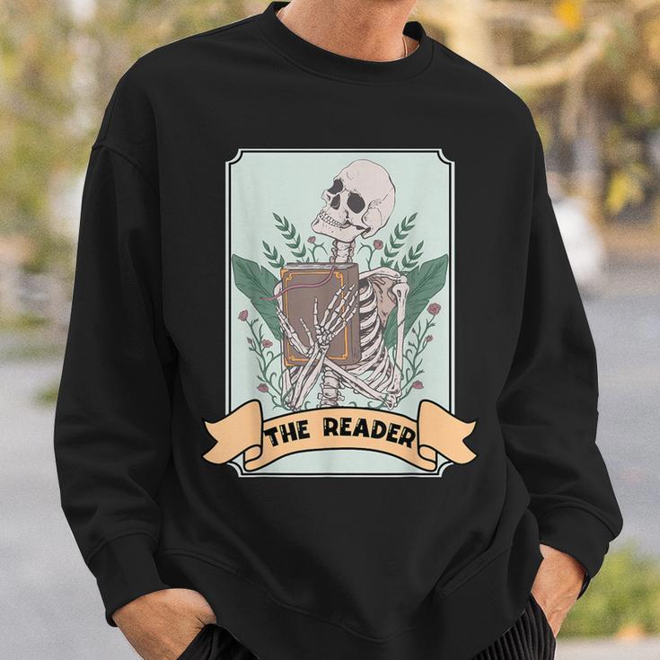 The Reader Tarot Card Skeleton With Book Lover Bookworm Sweatshirt Gifts for Him