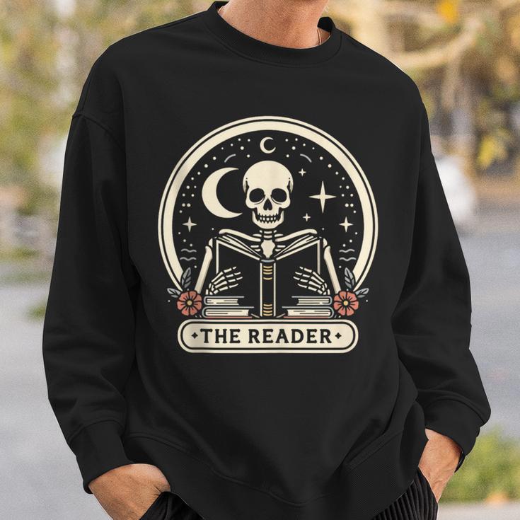 The Reader Tarot Skeleton Gothic Bookish Book Reading Lover Sweatshirt Gifts for Him