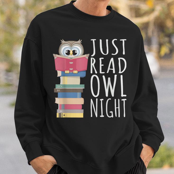 Reading Book Bookworm Kawaii Library Just Read Owl Night Sweatshirt Gifts for Him