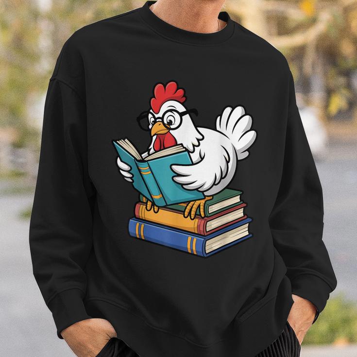 Reading Chicken Bookworm Cute Chicken With Glasses Books Sweatshirt Gifts for Him