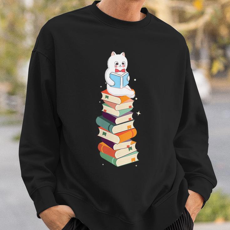 Reading Cute Cat Read Colorful Books Reader Women Men Kids Sweatshirt Gifts for Him