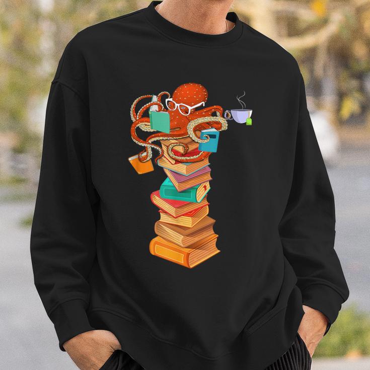 Reading Octopus Tea Coffee Book Lover Bookworm Reader Sweatshirt Gifts for Him
