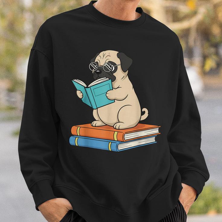 Reading Pug Bookworm Cute Pug With Glasses Books Sweatshirt Gifts for Him