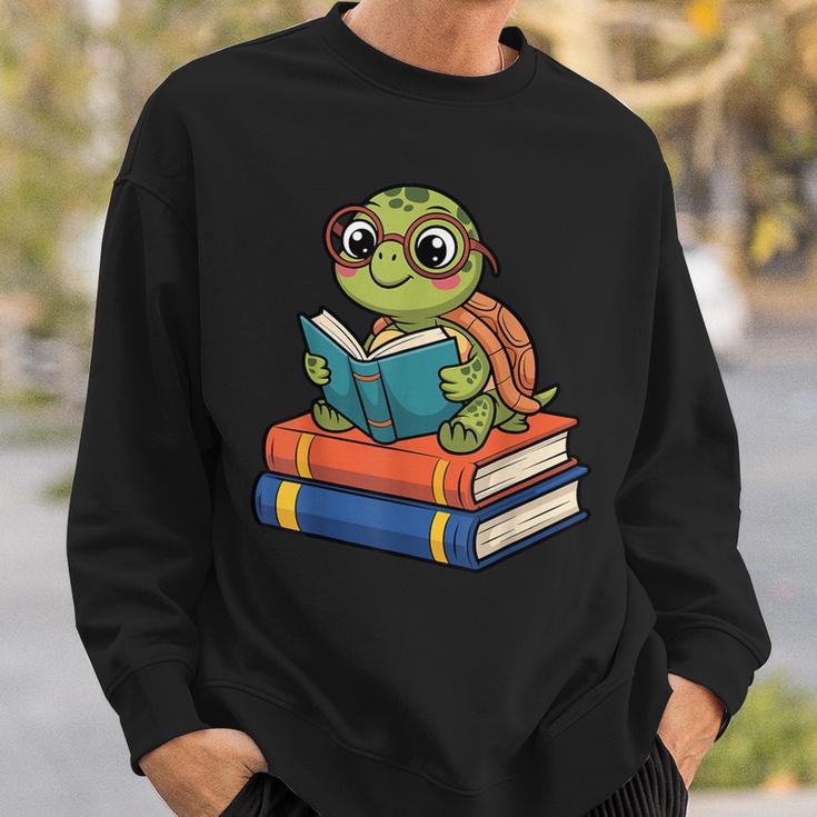 Reading Turtle Bookworm Cute Turtle With Glasses Books Sweatshirt Gifts for Him