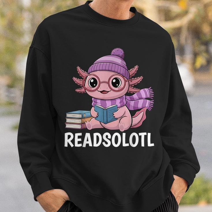 Readsolotl Cute Pink Kawaii Axolotl Reading Book Lover Sweatshirt Gifts for Him