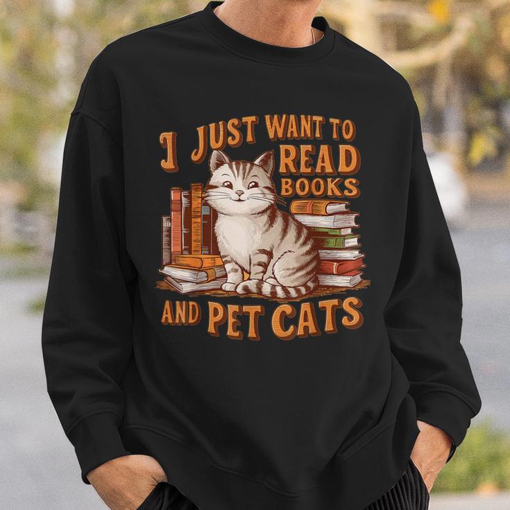Retro I Just Want To Read Books And Pet Cats Cat Sweatshirt Gifts for Him