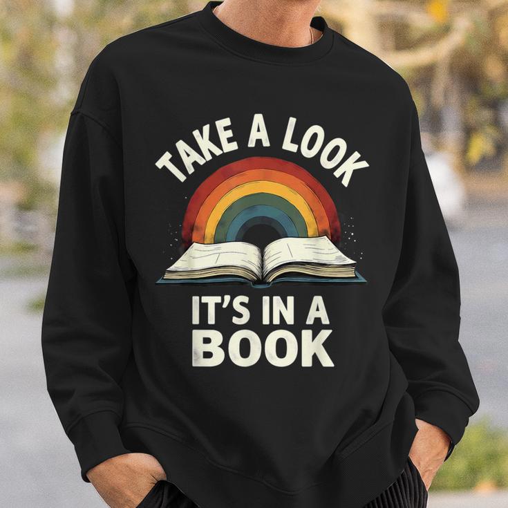Retro Rainbow Take A Look It's In A Book Reading Sweatshirt Gifts for Him