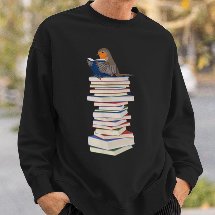 Robin Bird Reads Books Garden Backyard Birds Sweatshirt Gifts for Him