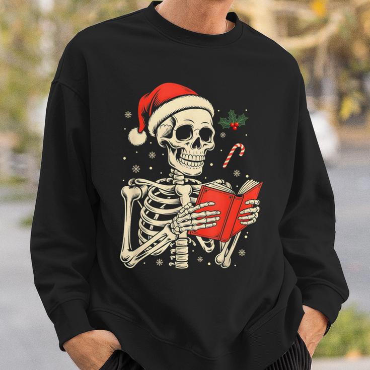 Skeleton Reading Book Christmas Teacher Librarian Book Lover Sweatshirt Gifts for Him