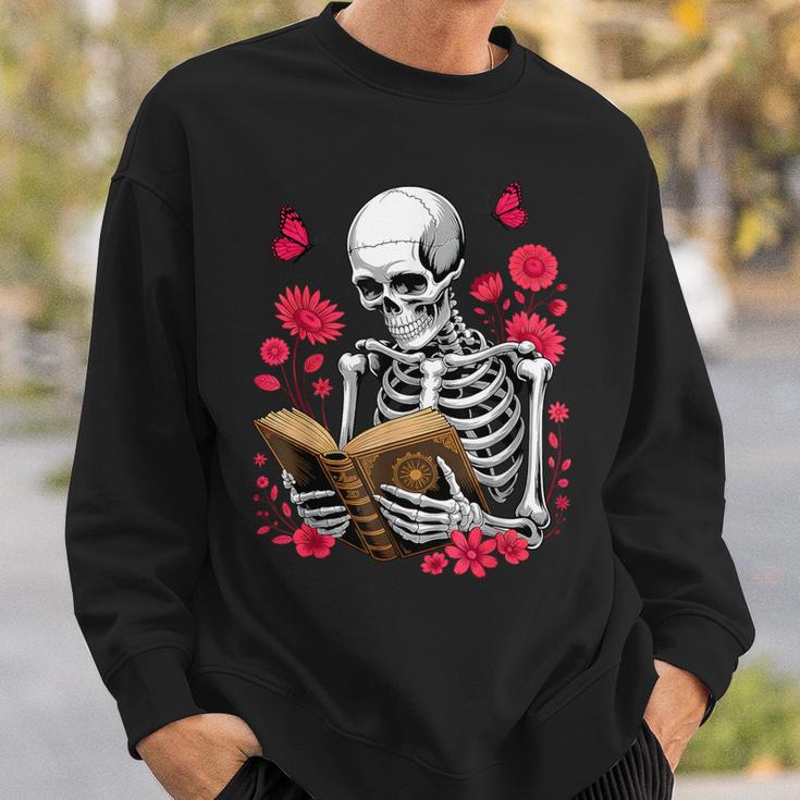 Skeleton Reading Book Lover Floral Flowers Bookish Bookworm Sweatshirt Gifts for Him