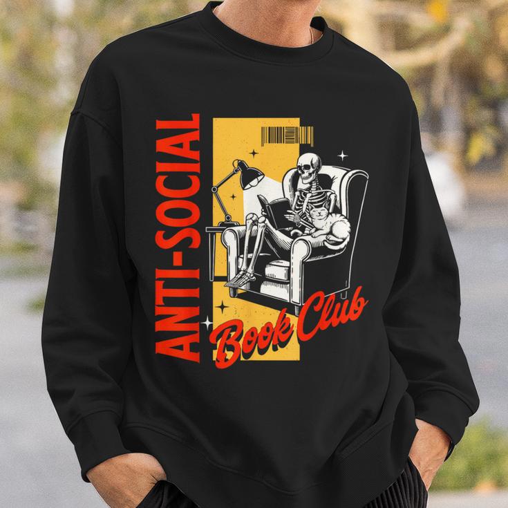 Skeleton Reads a Book Anti Social Book Club Sweatshirt Gifts for Him