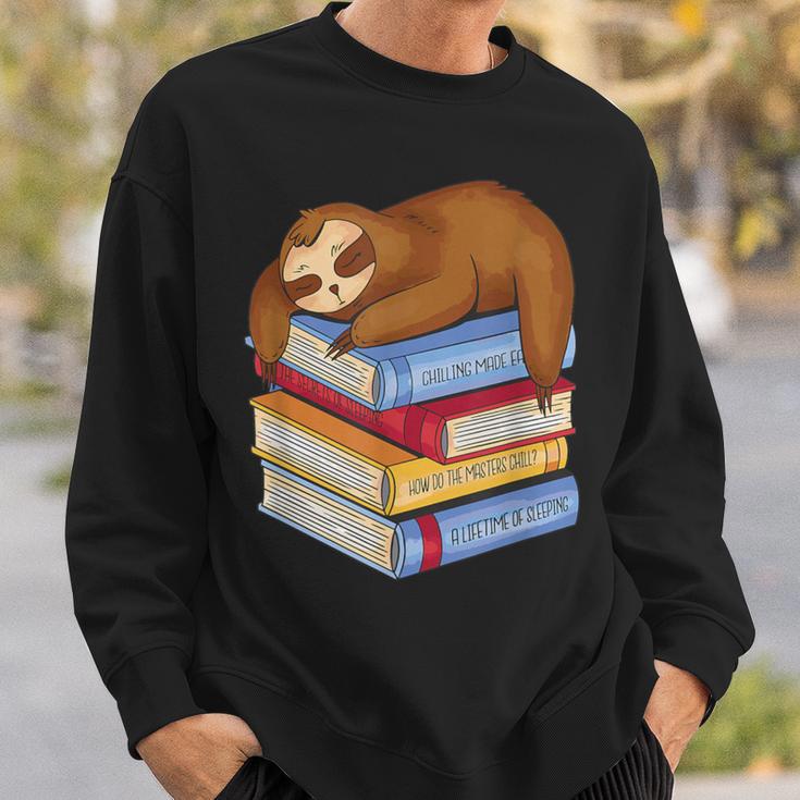 Sloth Napping On Book Stack Sweatshirt Gifts for Him Sloth Napping On Book Stack Sweatshirt Gifts for Him