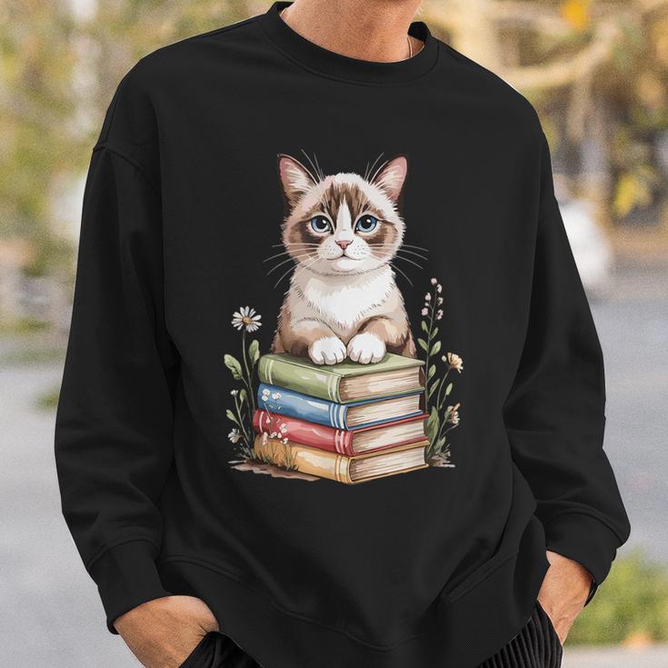 Snowshoe Cat Bookworm Flowers Book Reading Books Sweatshirt Gifts for Him Snowshoe Cat Bookworm Flowers Book Reading Books Sweatshirt Gifts for Him
