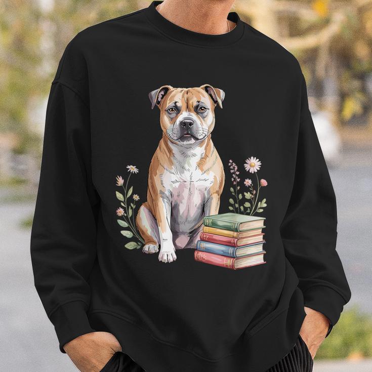 Staffordshire Bull Terrier Books Flowers Book Reading Sweatshirt Gifts for Him
