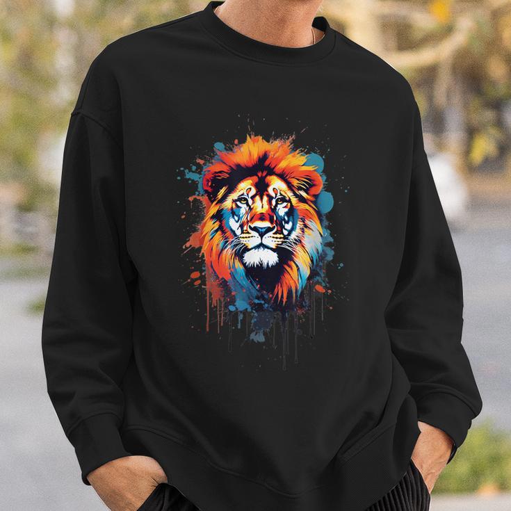Strong Regal Lion Magestic Lion クールカラフルライオンステンシル スウェットシャツ 彼への贈り物