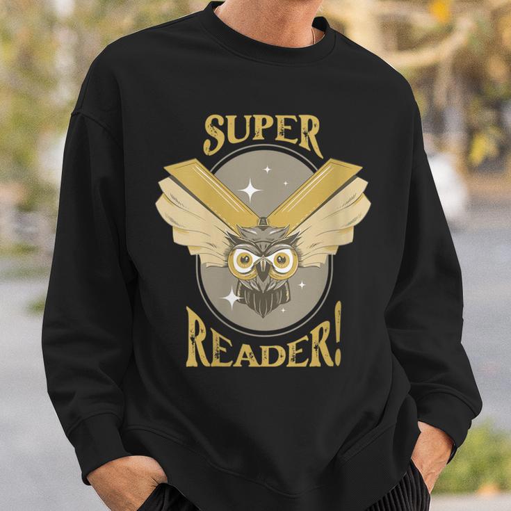 Super Reader Owl Bookmarks Reading Librarian Nocturnal Book Sweatshirt Gifts for Him