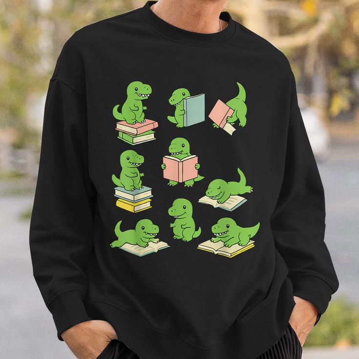 T-Rex Dinosaurs Reading Books Dinosaur Lover Sweatshirt Gifts for Him