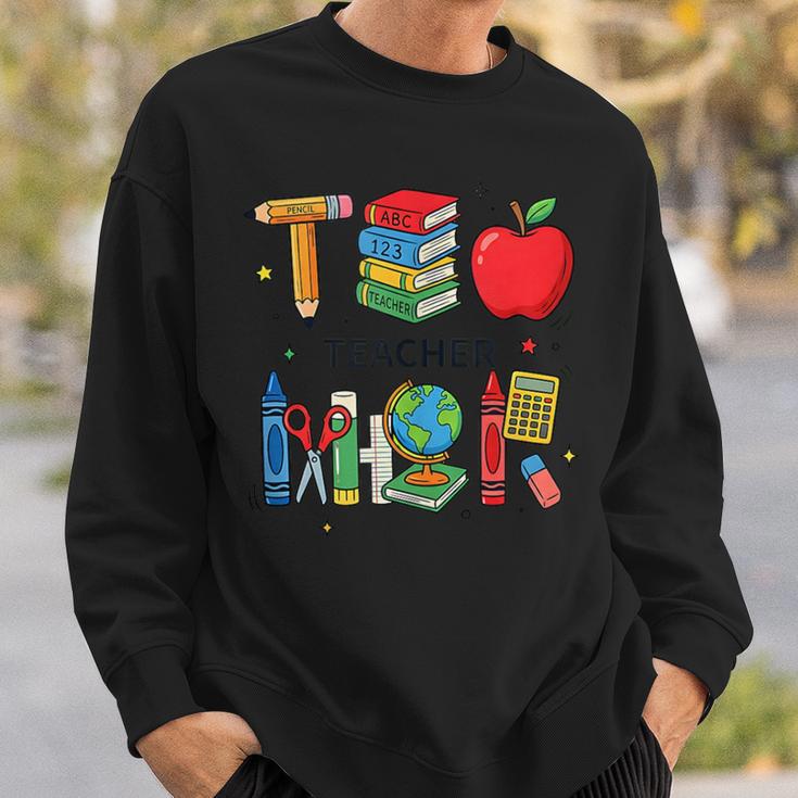 Teacher School Supplies Apple Books Pencil Globe Crayon Sweatshirt Gifts for Him