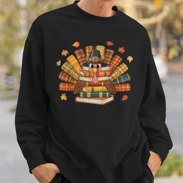 Thanksgiving Turkey Reading Book Fall Season Teacher Costume Sweatshirt Gifts for Him
