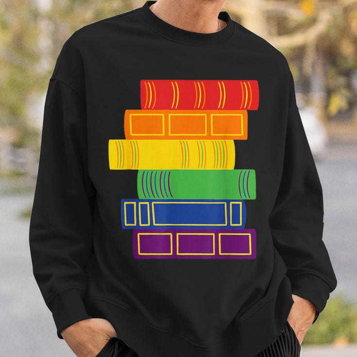 Threadless Grey Sky Chai Rainbow Book Pride Stack Graphic Sweatshirt Gifts for Him