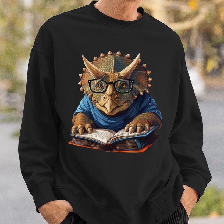 Triceratops Dinosaur Reading Book Nerd Sweatshirt Gifts for Him Triceratops Dinosaur Reading Book Nerd Sweatshirt Gifts for Him