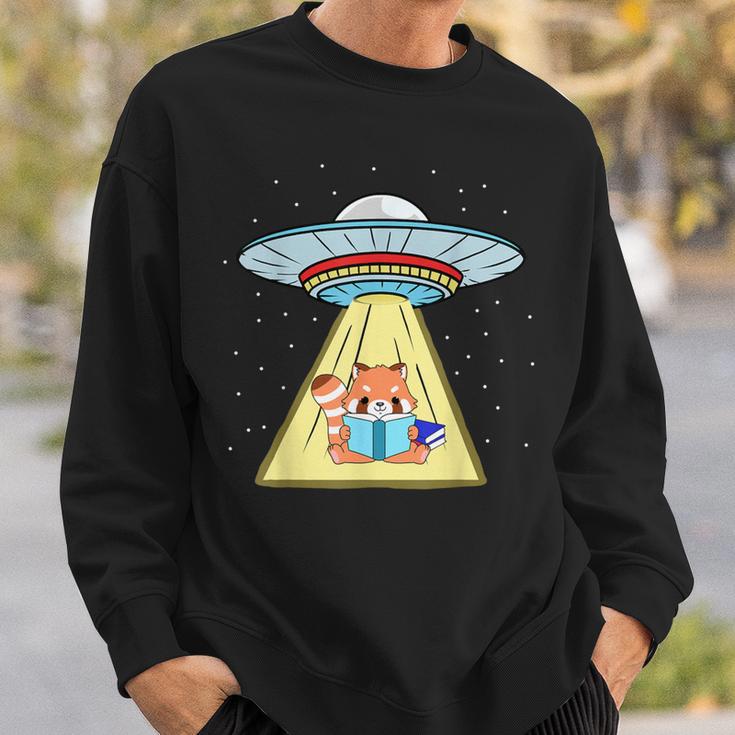 Ufo Abduction Red Panda Reading Book Sweatshirt Gifts for Him