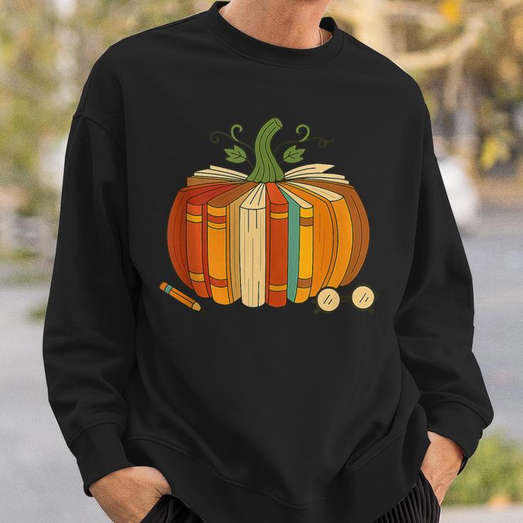 Vintage Book Pumpkin Autumn Fall Librarians Bookworm Teacher Sweatshirt Gifts for Him