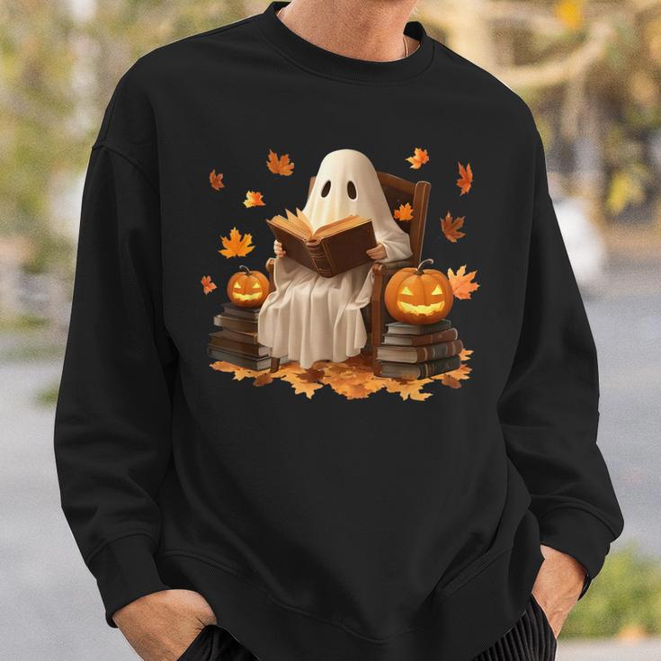 Vintage Ghost Reading Book Pumpkin Halloween Books Lover Sweatshirt Gifts for Him
