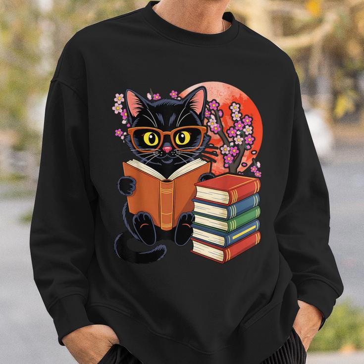 Vintage Japanese Cat Book Lovers Librarian Dad Teacher Sweatshirt Gifts for Him