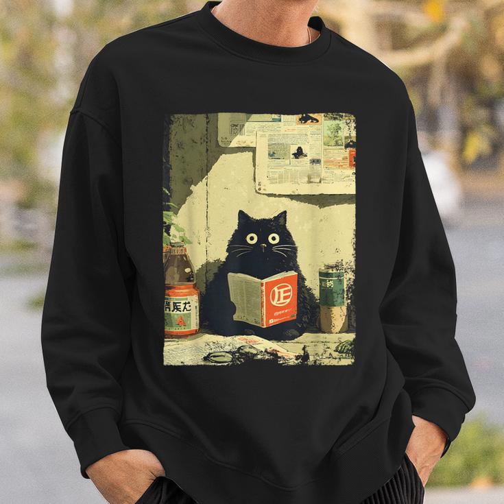 Vintage Japanese Cat Book Lovers Librarian Cat Dad Teacher Sweatshirt Gifts for Him Vintage Japanese Cat Book Lovers Librarian Cat Dad Teacher Sweatshirt Gifts for Him