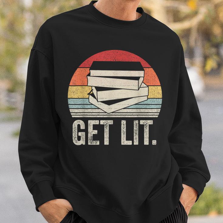 Vintage Retro Get Lit With Books Book Reading Lover Sweatshirt Gifts for Him