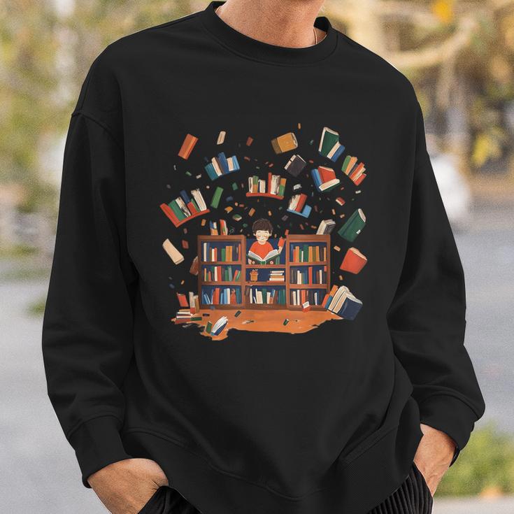 Whimsical Kids Reading Bookshelf Sweatshirt Gifts for Him