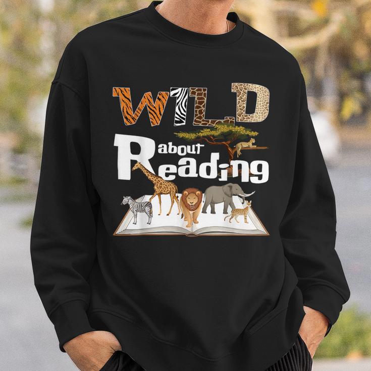 Wild About Reading Animals And Book Lovers Teacher Kids Sweatshirt Gifts for Him