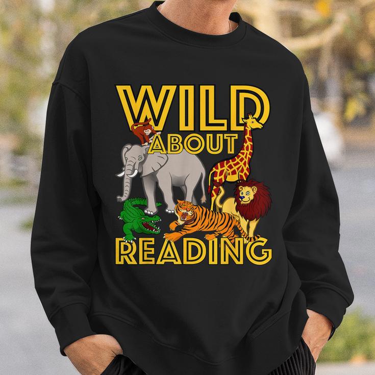 Wild About Reading Back To School Teacher Books Read Sweatshirt Gifts for Him
