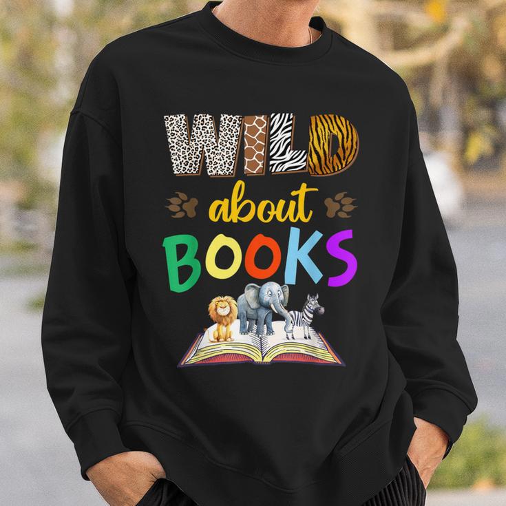 Wild About Reading Books Reader Bookworm Animals Book Lover Sweatshirt Gifts for Him