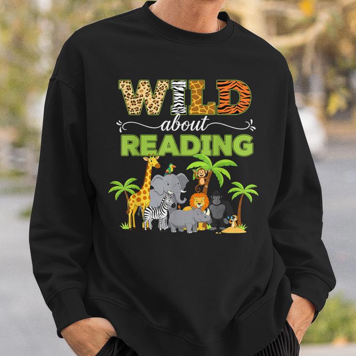 Wild About Reading Books Reader Librarian Wild Animals Lover Sweatshirt Gifts for Him