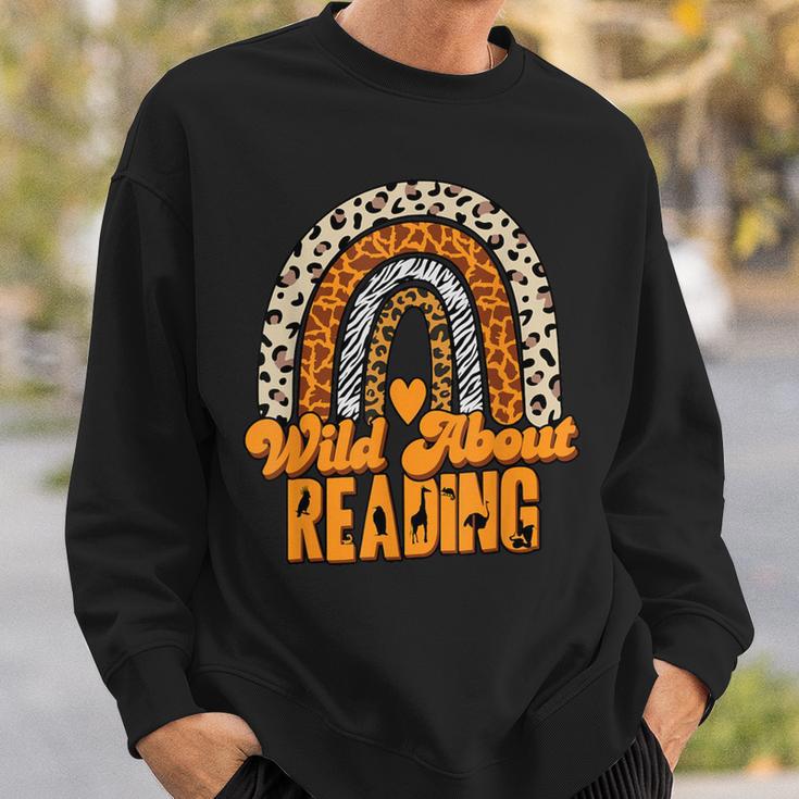 Wild About Reading Books Teacher Leopard Rainbow Men Women Kids Sweatshirt Gifts for Him