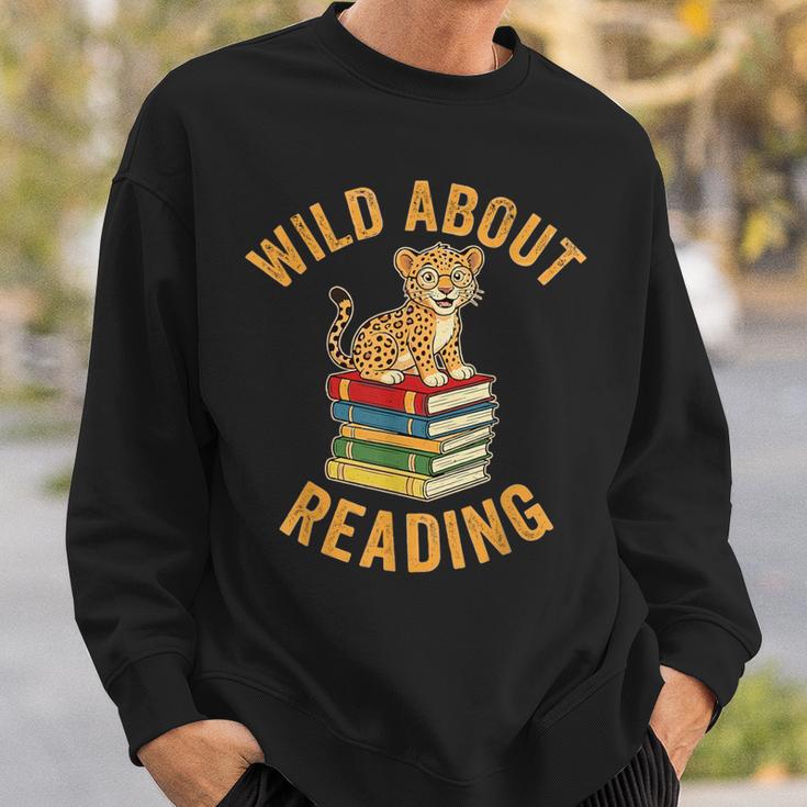Wild About Reading Cute Leopard Teacher Kids Book Lover Sweatshirt Gifts for Him