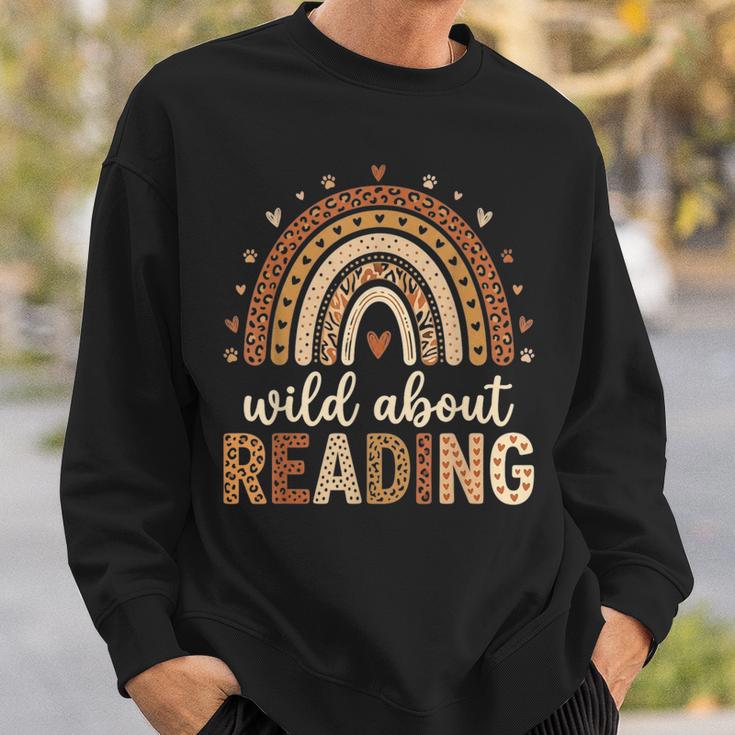 Wild About Reading Cute Rainbow Book Lover Teacher Sweatshirt Gifts for Him