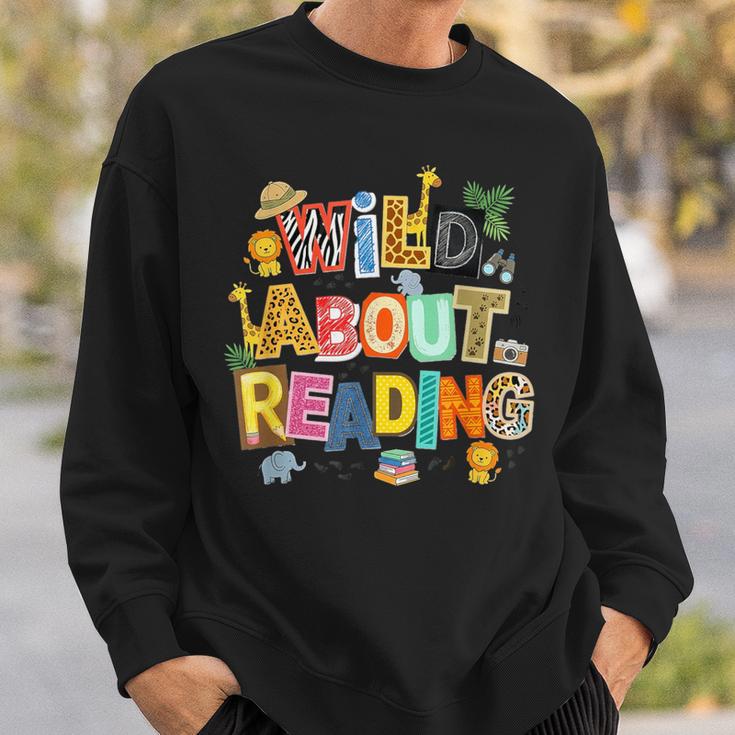 Wild About Reading Safari Animals Book Lover Teacher Student Sweatshirt Gifts for Him
