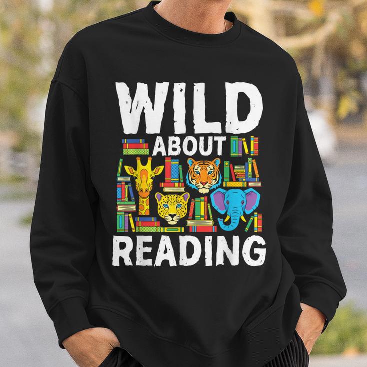 Wild About Reading Safari Animals Books Teacher Student Sweatshirt Gifts for Him