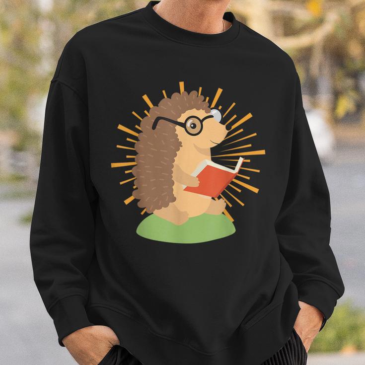 Wildlife Forest Animal Book Reading Bookworm Hedgehog Sweatshirt Gifts for Him